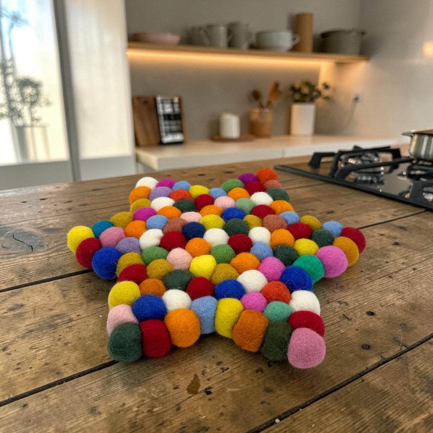 Felt Ball Star Centre Mat - Multi Colour