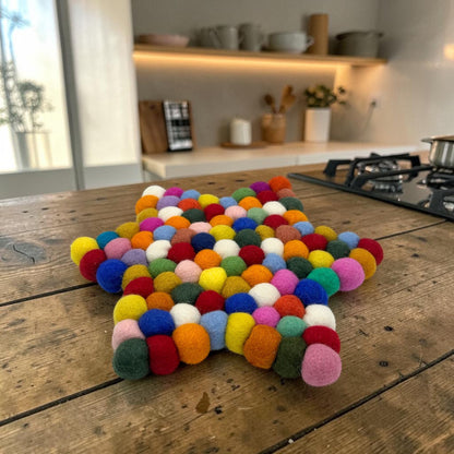 Felt Ball Star Centre Mat - Multi Colour