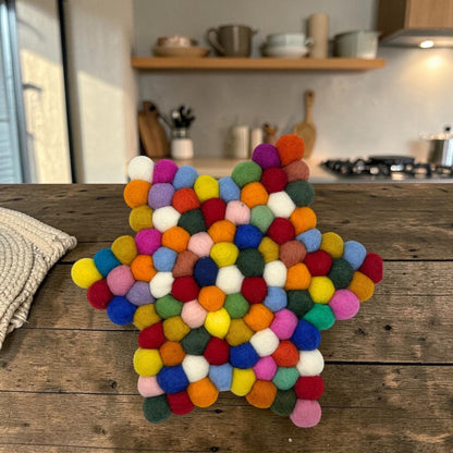 Felt Ball Star Centre Mat - Multi Colour