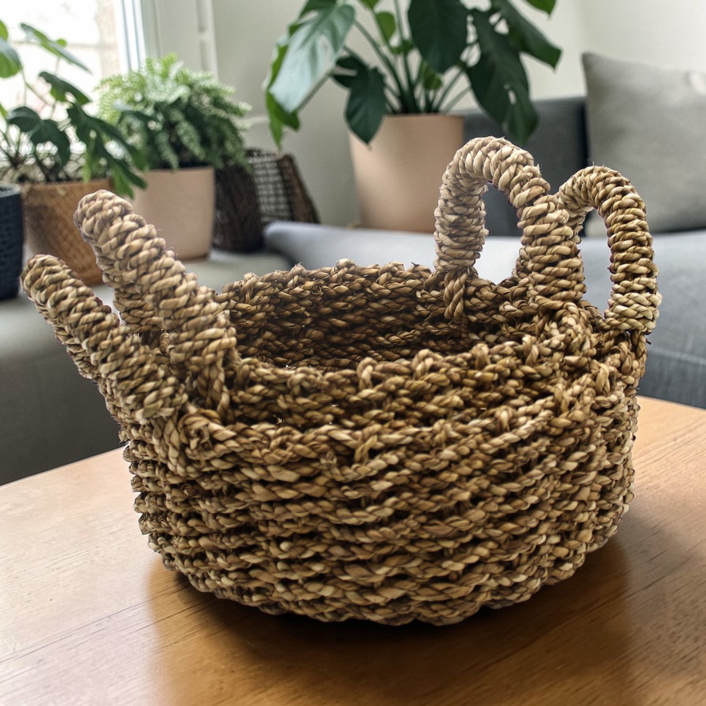 Natural Seagrass Baskets With Handles - Set of 2