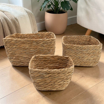 Natural Seagrass Square Baskets - Set of 3