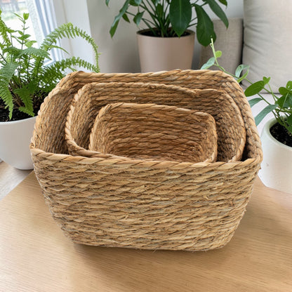 Natural Seagrass Square Baskets - Set of 3