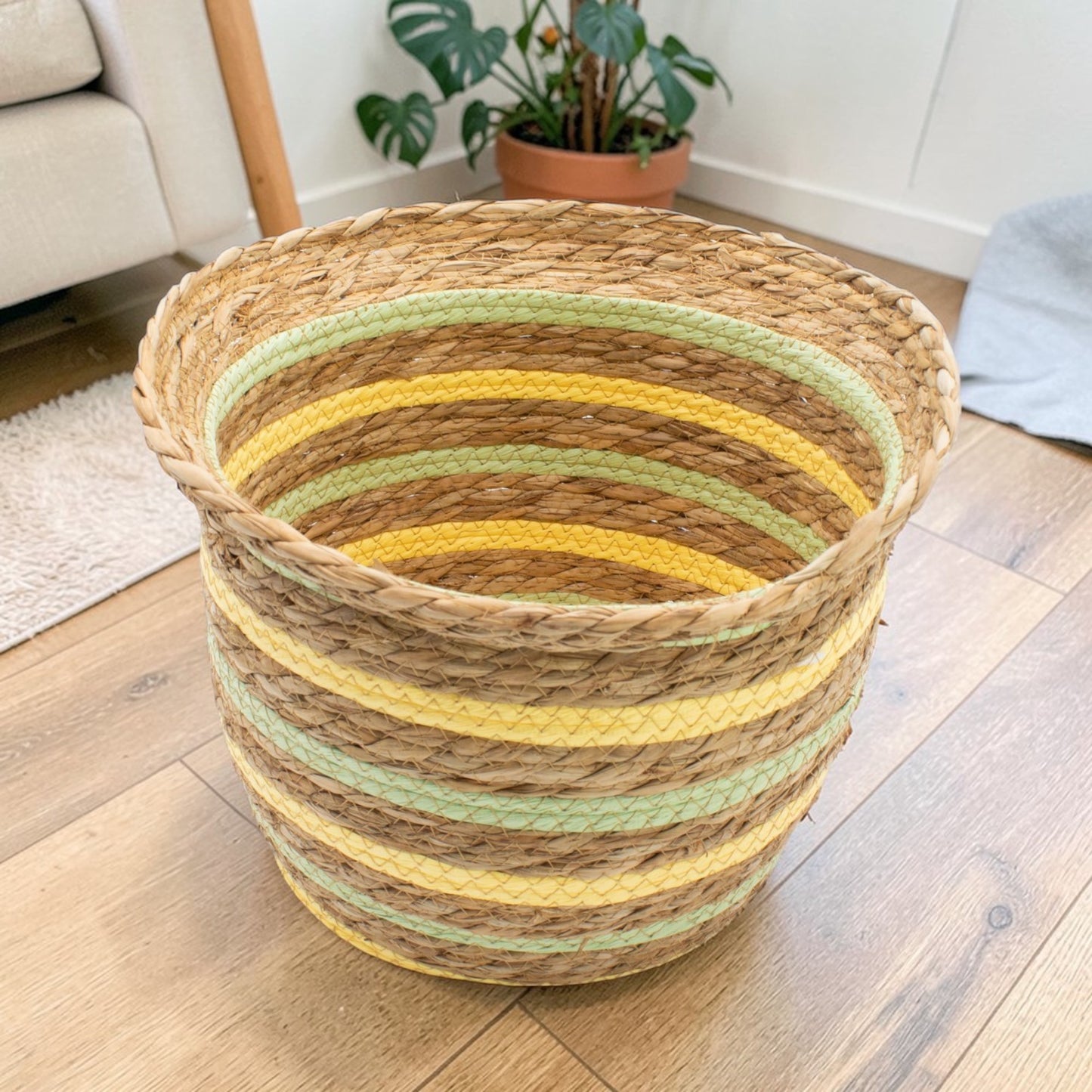 Natural, Yellow & Green Seagrass & Straw Baskets  - Set of 3