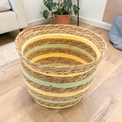 Natural, Yellow & Green Seagrass & Straw Baskets  - Set of 3