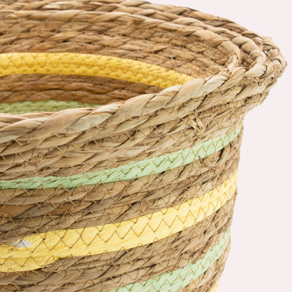 Natural, Yellow & Green Seagrass & Straw Baskets  - Set of 3