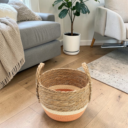 Natural & Orange Straw & Seagrass Baskets - Set of 3