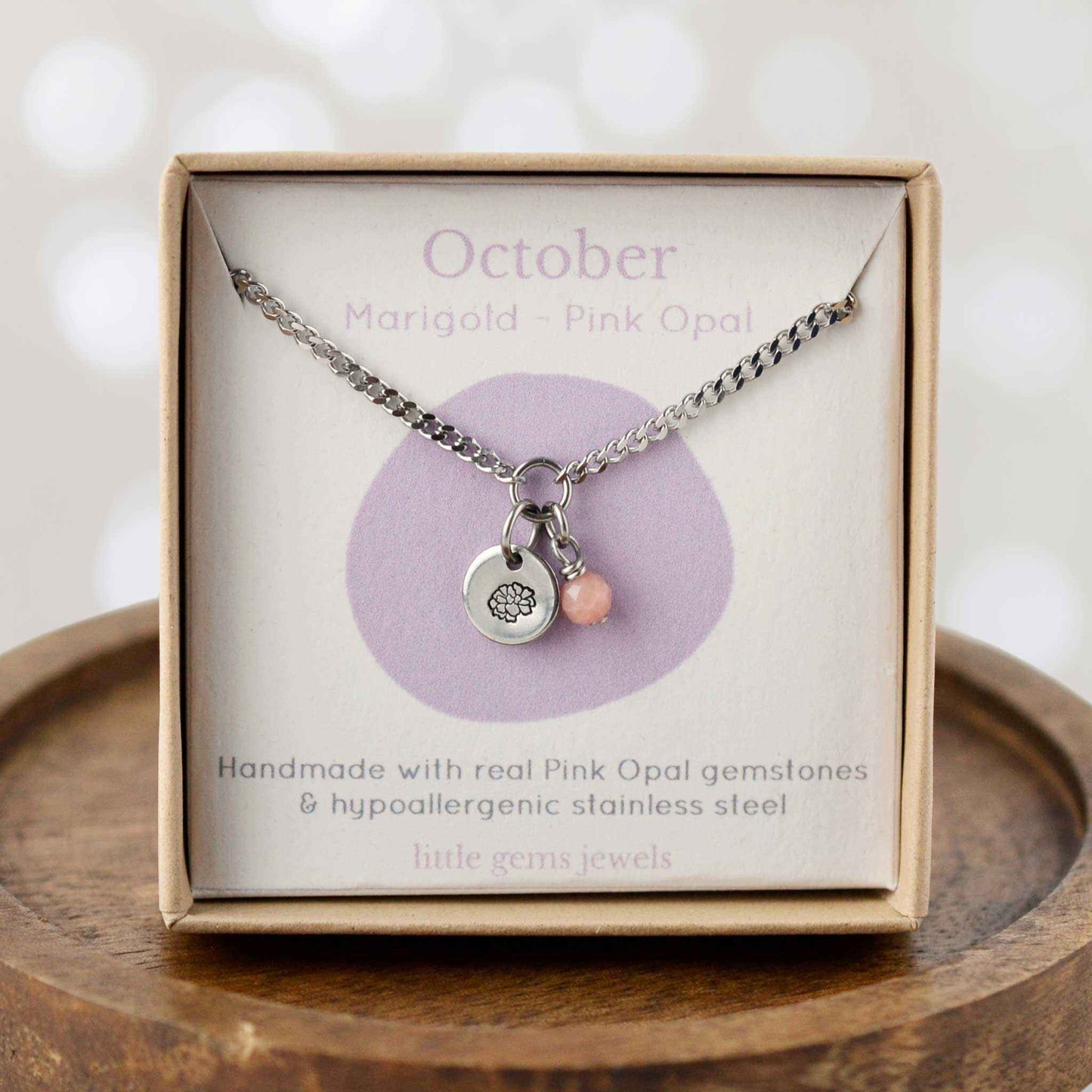 October Birthflower With Birthstone Necklace
