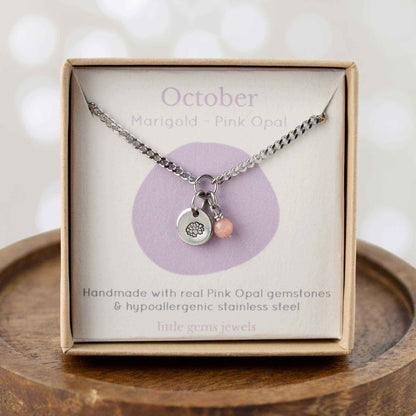 October Birthflower With Birthstone Necklace