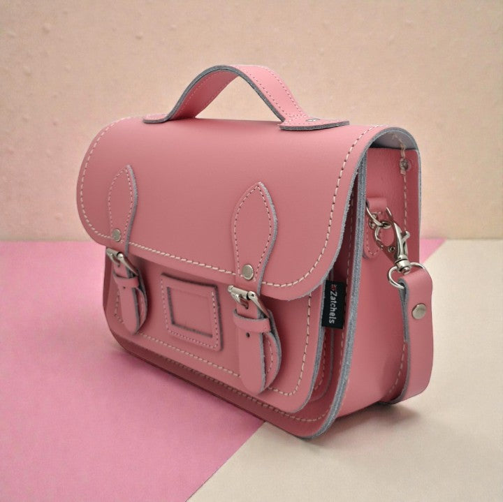 Leather Midi Satchel - Pastel Pink