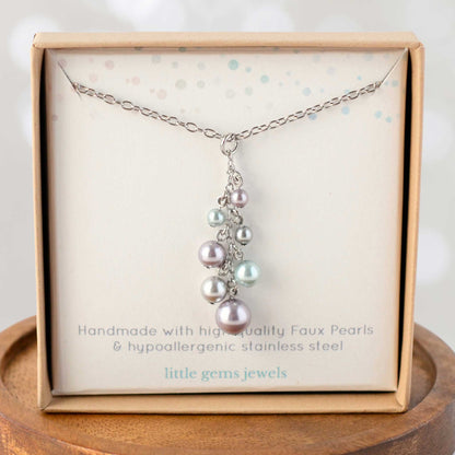 Faux Pearl Cluster Necklace
