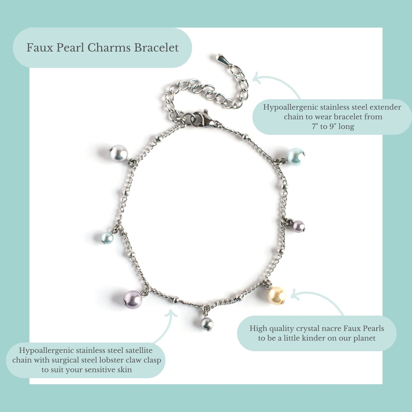 Faux Pearl Charms Bracelet