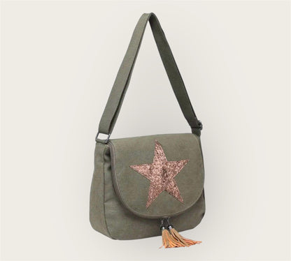 Khaki Crossbody Canvas Star Bag