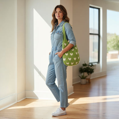 Green Heart Knit Bag