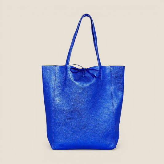 Camille Blue Metallic Italian Leather Tote Bag