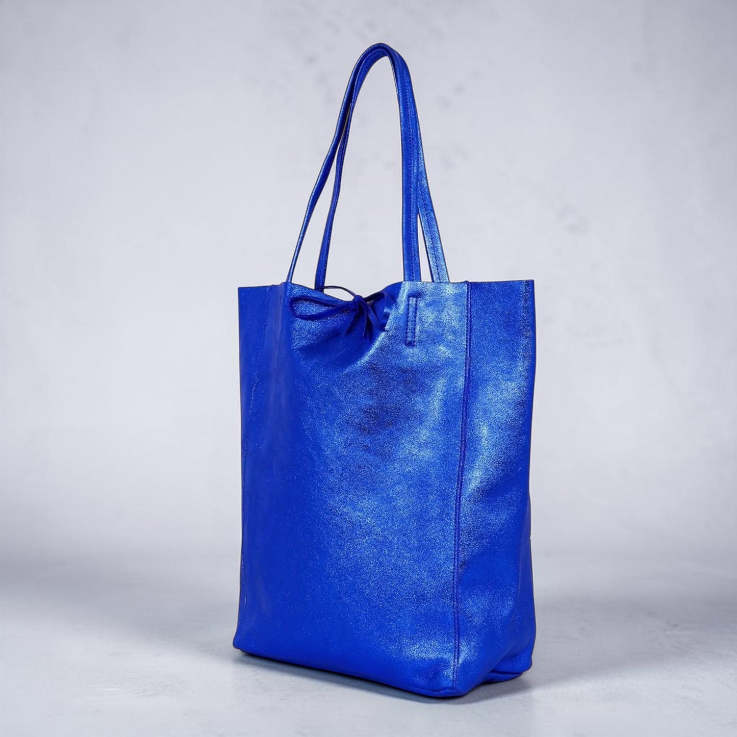 Camille Blue Metallic Italian Leather Tote Bag