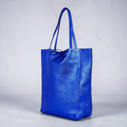 Camille Blue Metallic Italian Leather Tote Bag