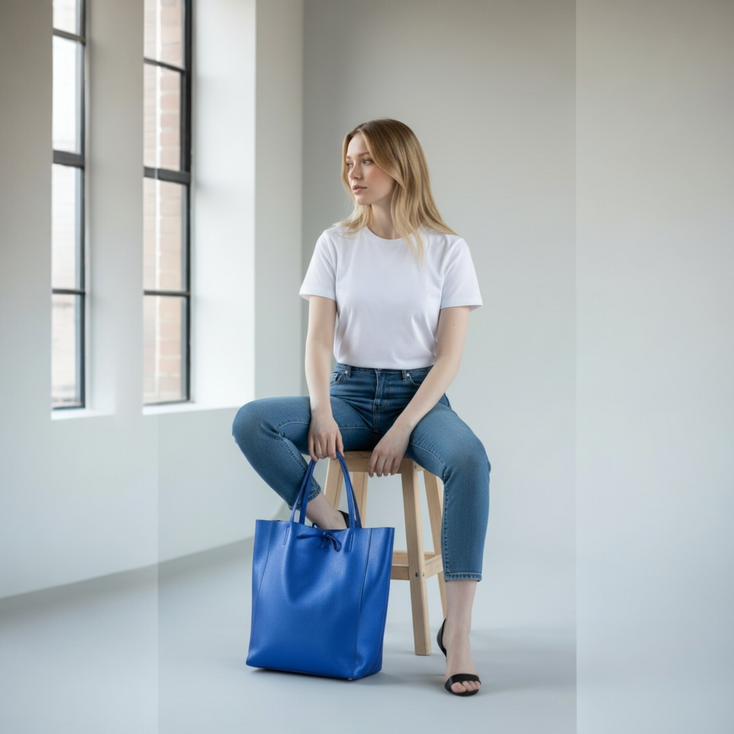 Camille Blue Metallic Italian Leather Tote Bag