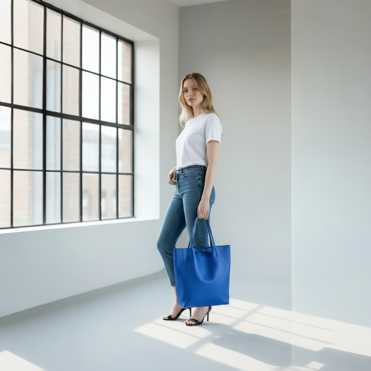 Camille Blue Metallic Italian Leather Tote Bag