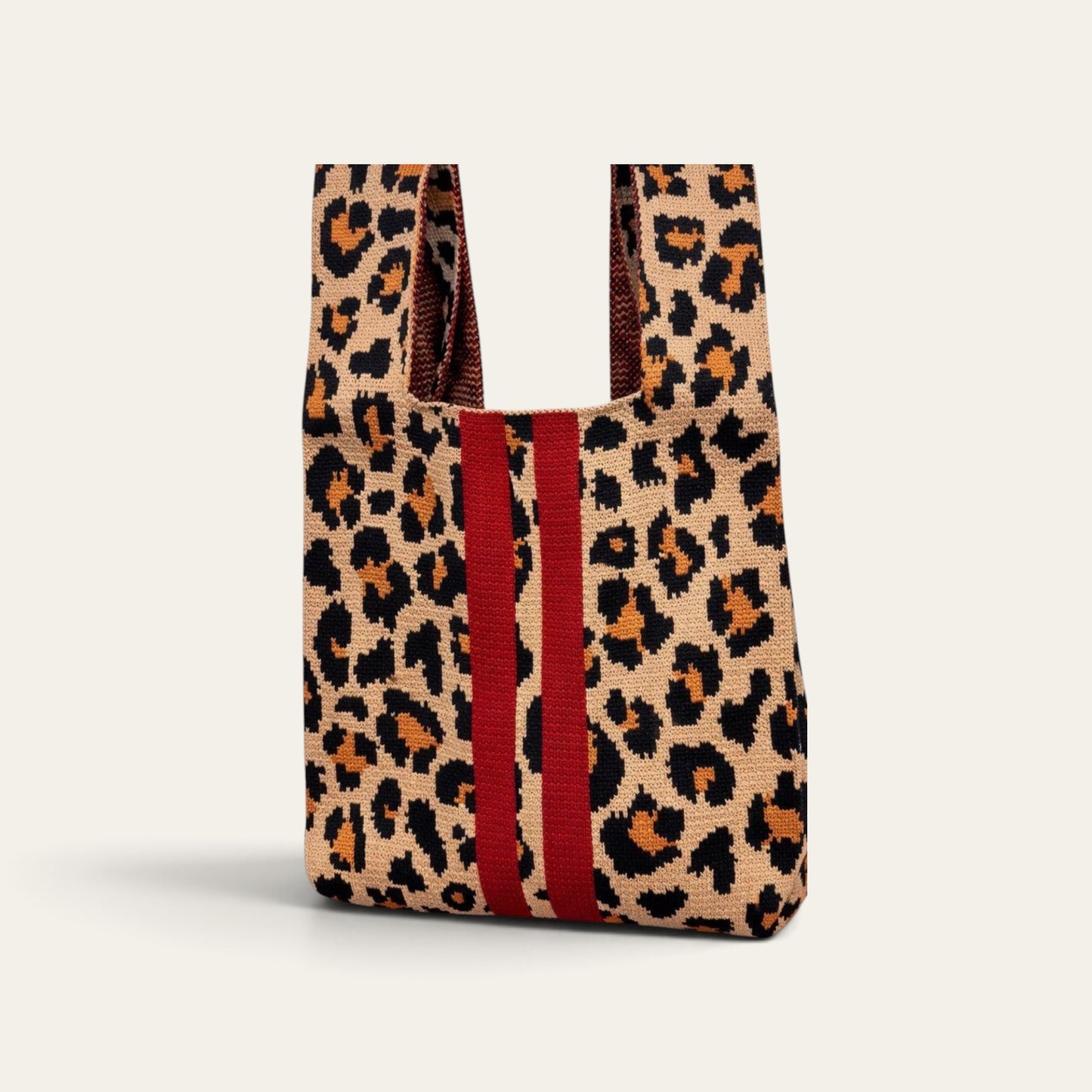 Scarlet Stripe Leopard Stretchy Knitted Tote