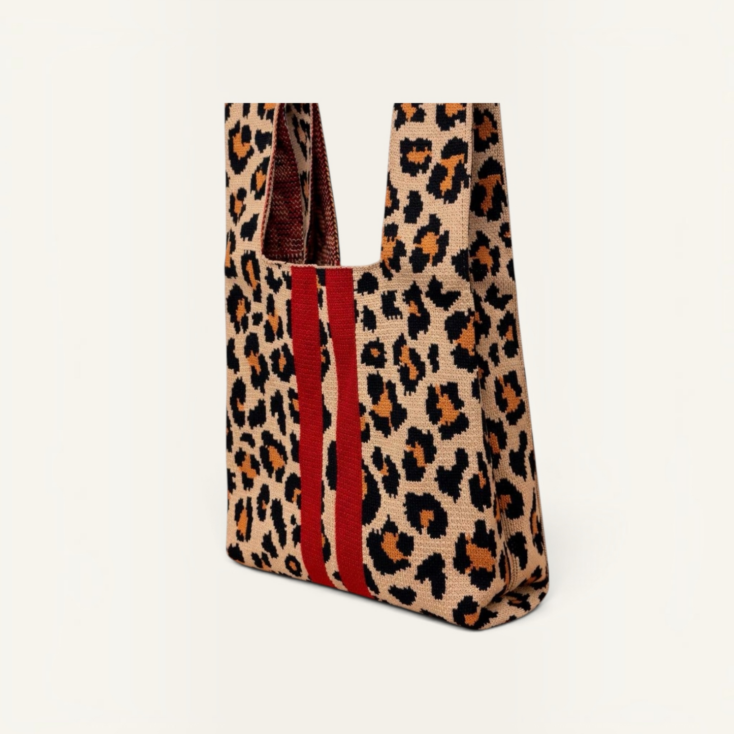 Scarlet Stripe Leopard Stretchy Knitted Tote