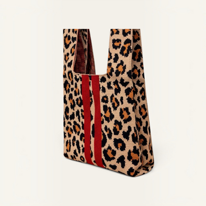 Scarlet Stripe Leopard Stretchy Knitted Tote