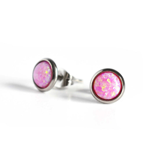 Pink Opal & Surgical Steel Studs