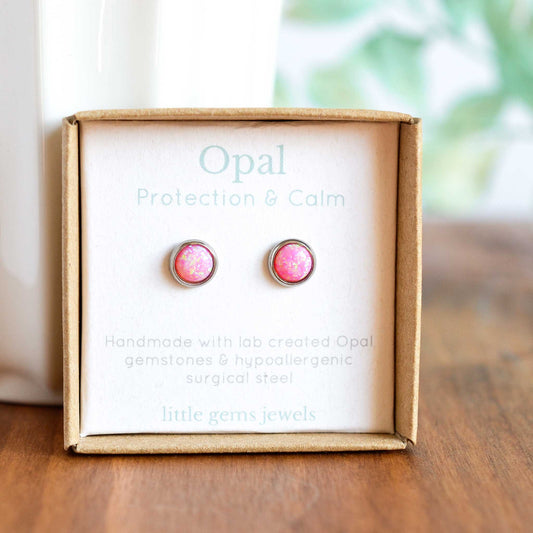 Pink Opal & Surgical Steel Studs