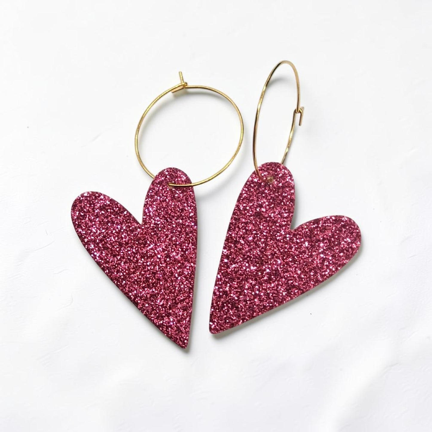 Pink Glitter Heart Hoops