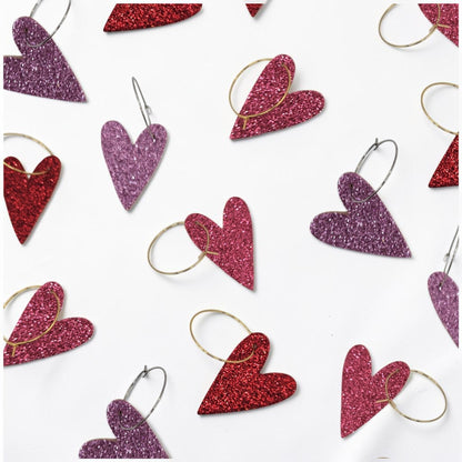 Pink Glitter Heart Hoops