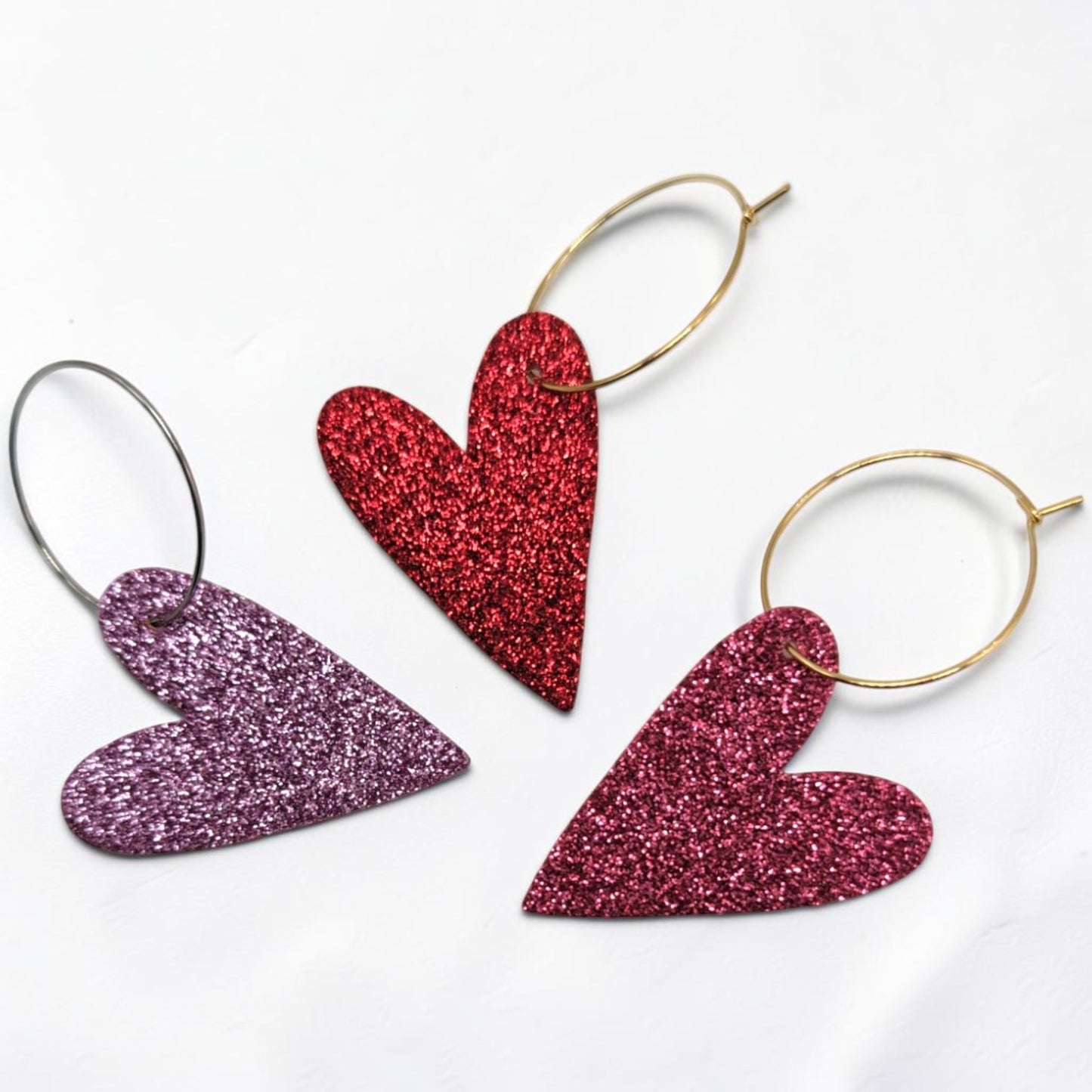Pink Glitter Heart Hoops