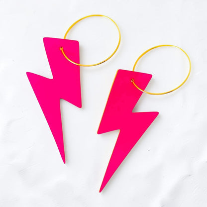 Pink Neon Cork Lightning Earrings