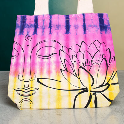 Pink & Yellow Lotus Buddha Tie-Dye Cotton Bag