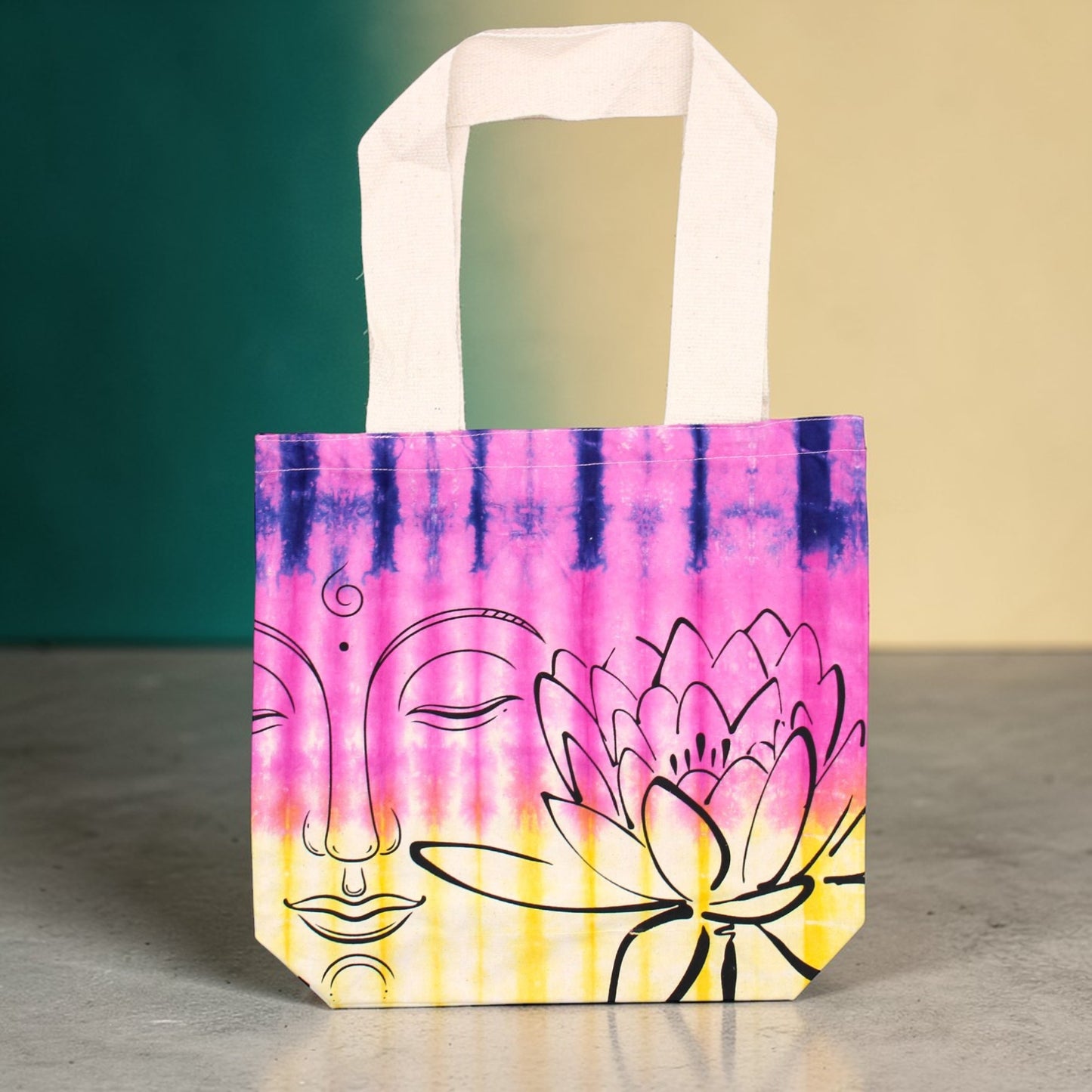 Pink & Yellow Lotus Buddha Tie-Dye Cotton Bag