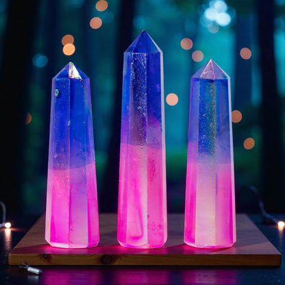 Gemstone Obelisk Point - Pink & Blue Aurora Crystal Quartz