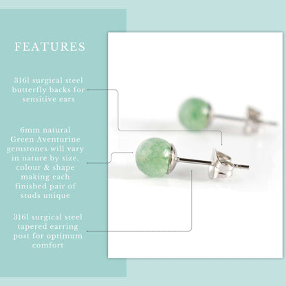 6mm Green Aventurine Ball Studs