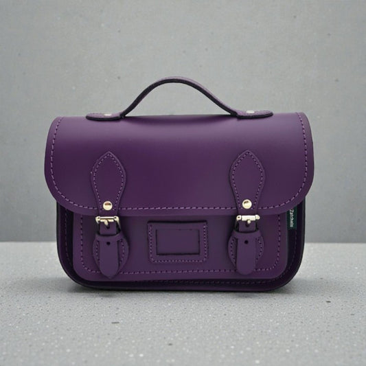 Leather Midi Satchel - Purple