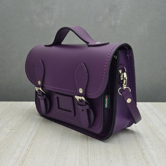 Leather Midi Satchel - Purple