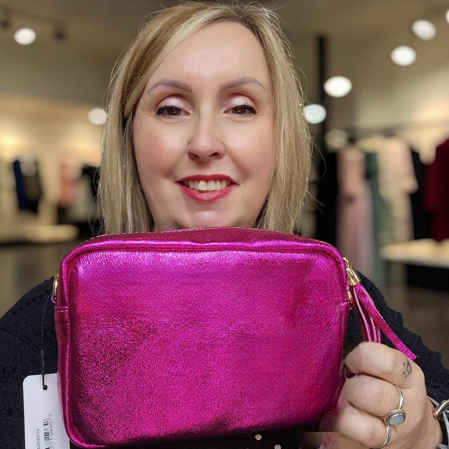 Zara Raspberry Metallic Leather Crossbody Bag