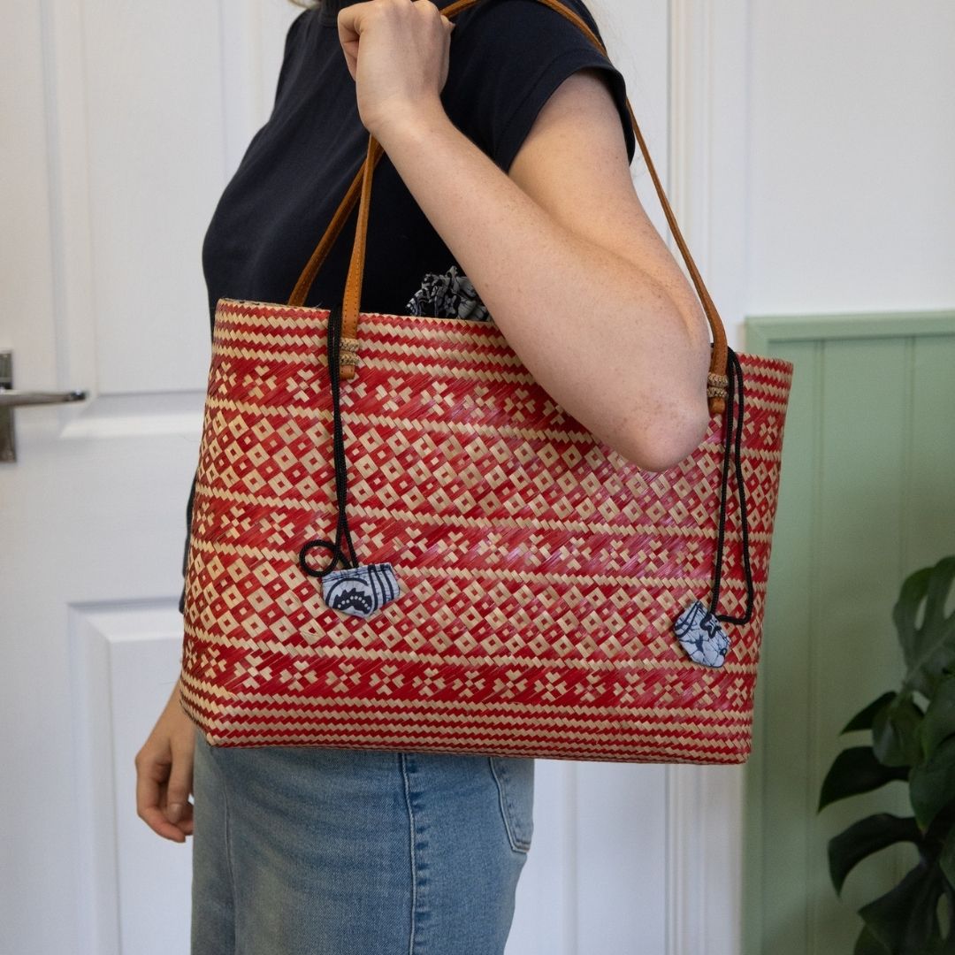 Red Bamboo Lined Tote