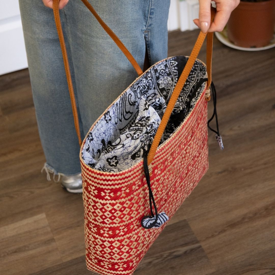 Red Bamboo Lined Tote