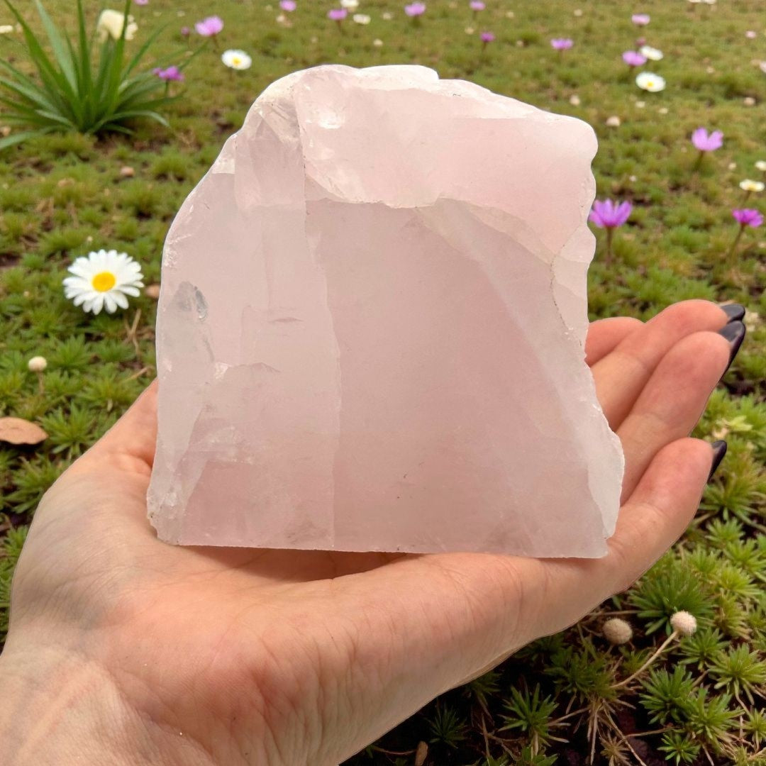 Polished Rose Quartz Crystal With Cut Base