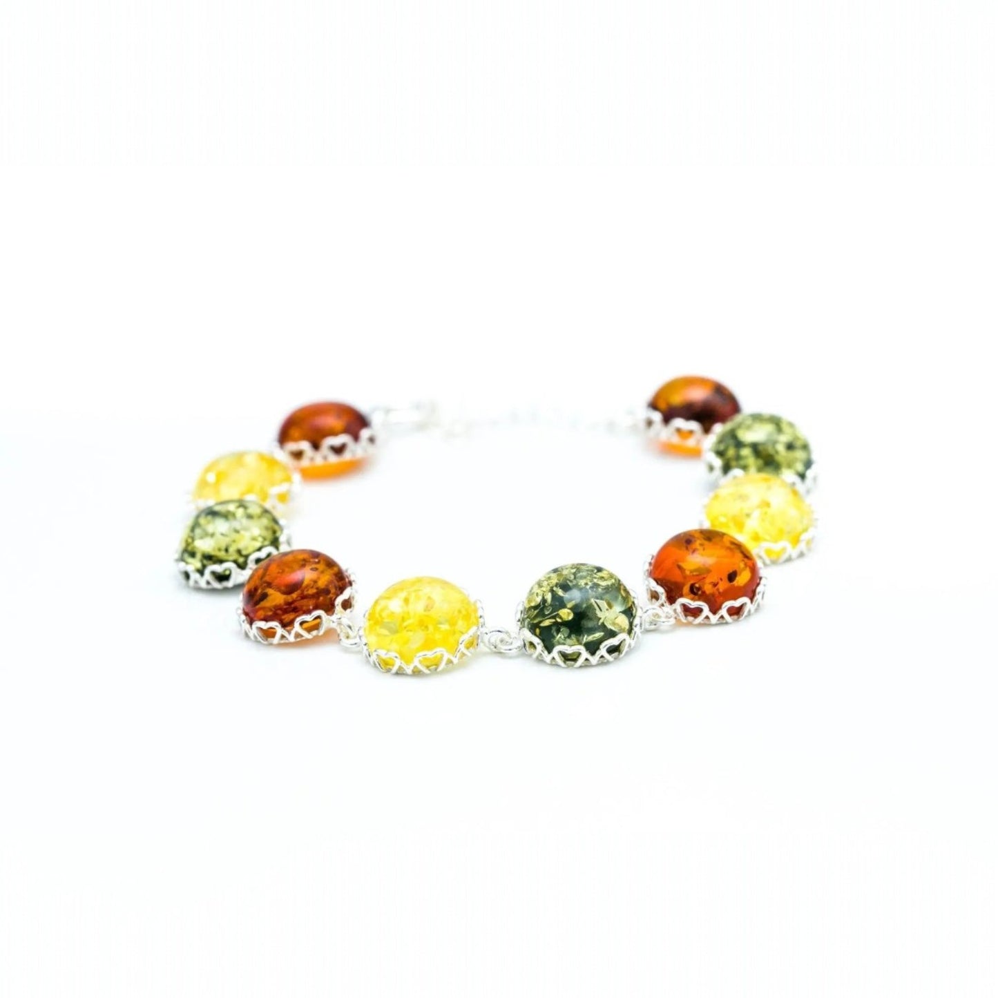 Multicolored beaded bracelet on a white background