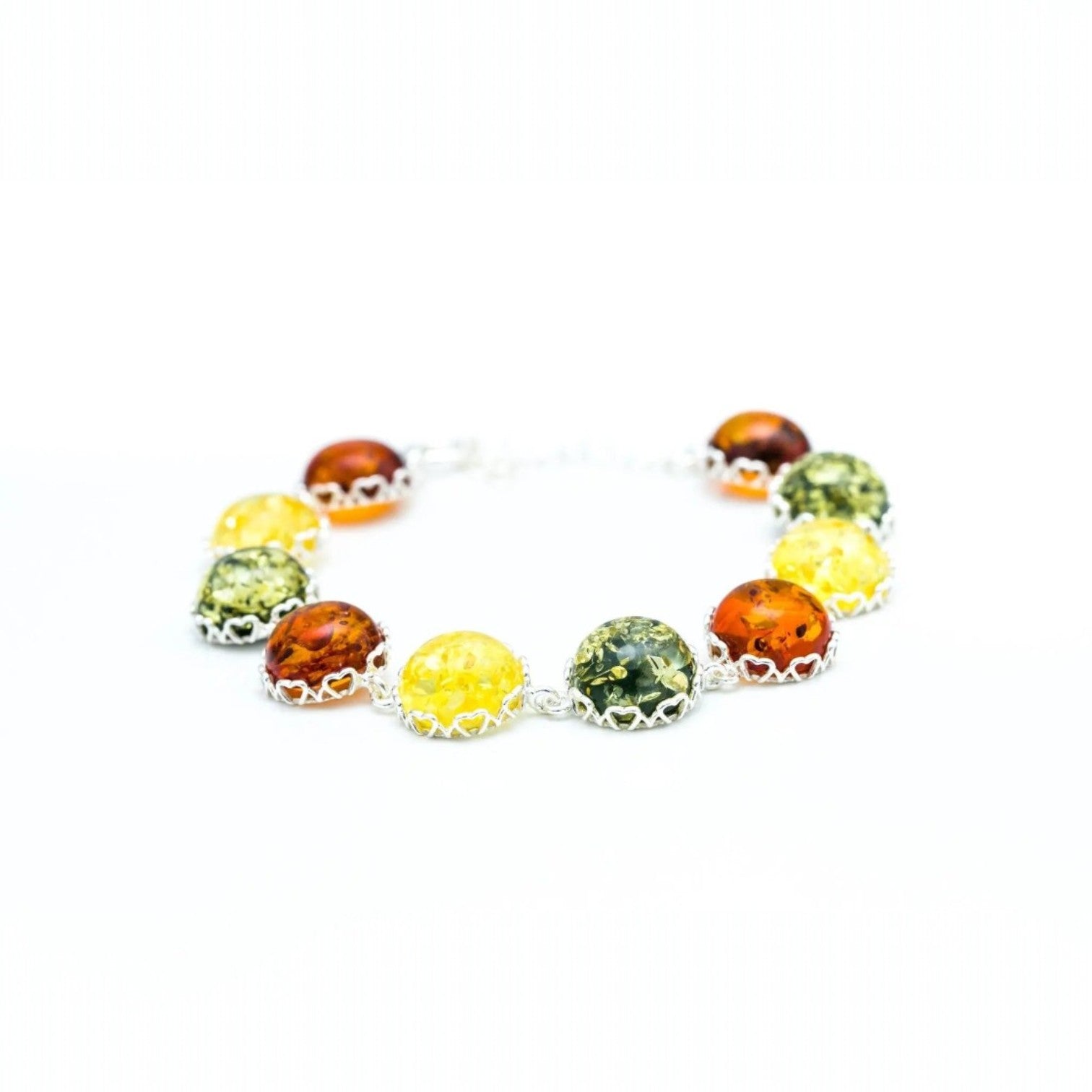 Multicolored beaded bracelet on a white background