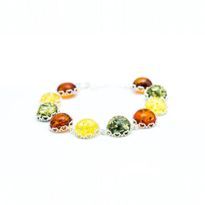 Multicolored beaded bracelet on a white background