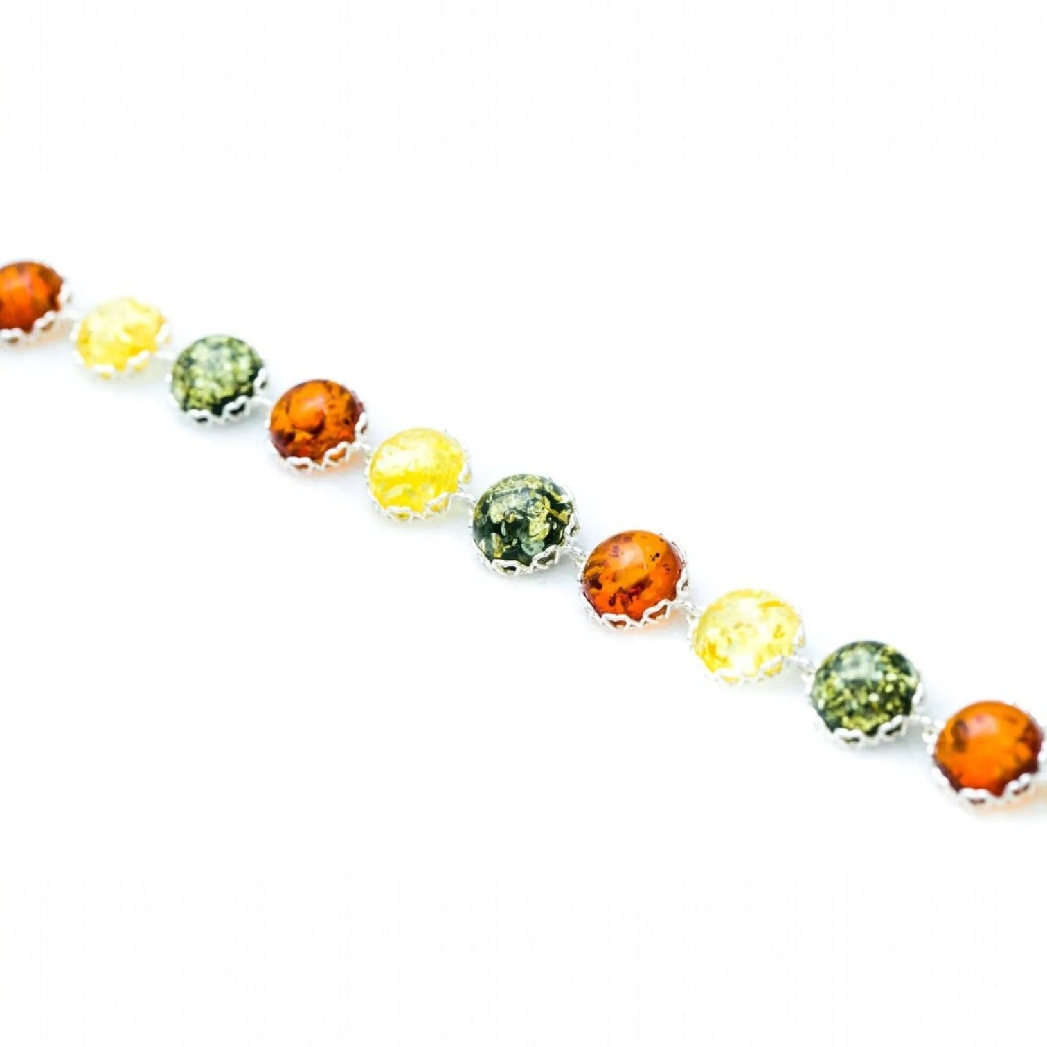 Necklace with multicolored beads on a white background