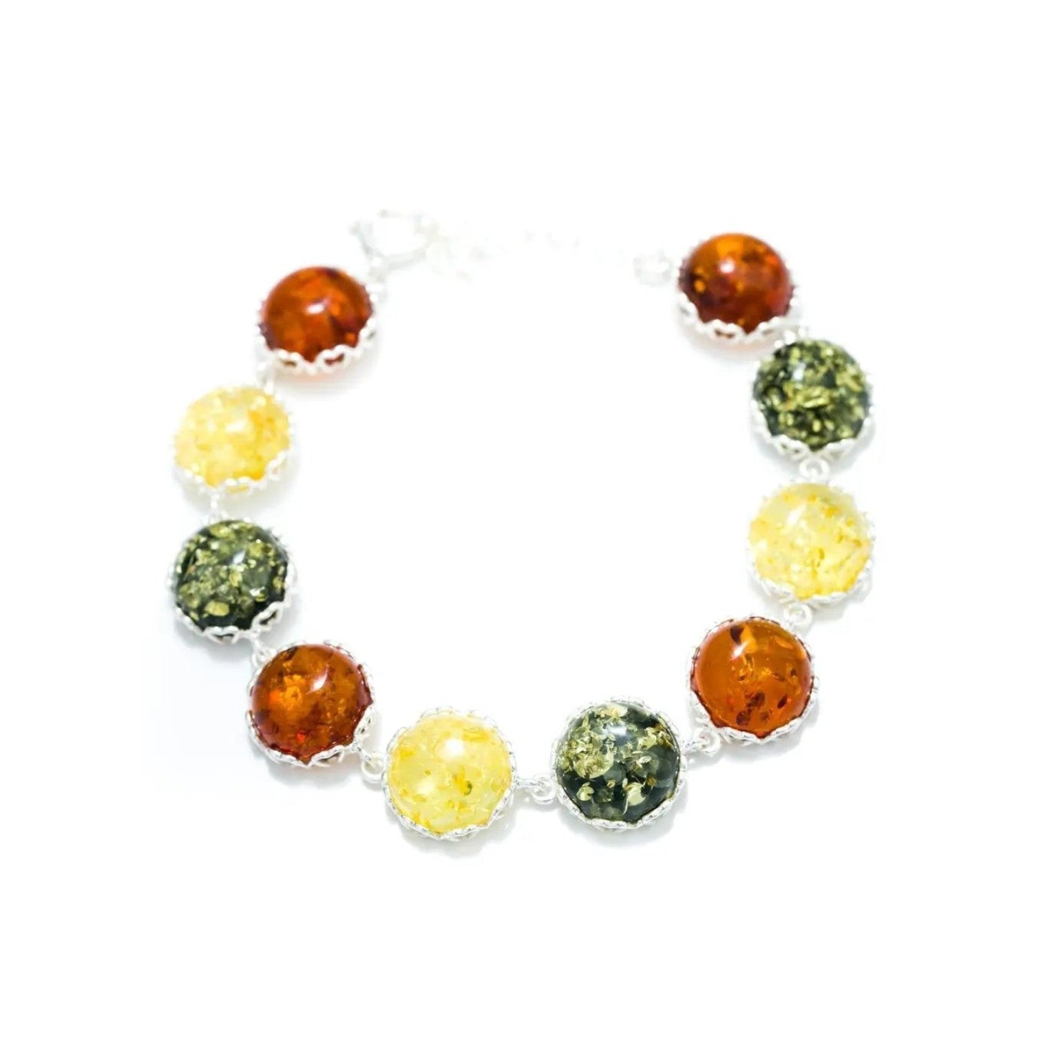 Multicolored beaded bracelet on a white background