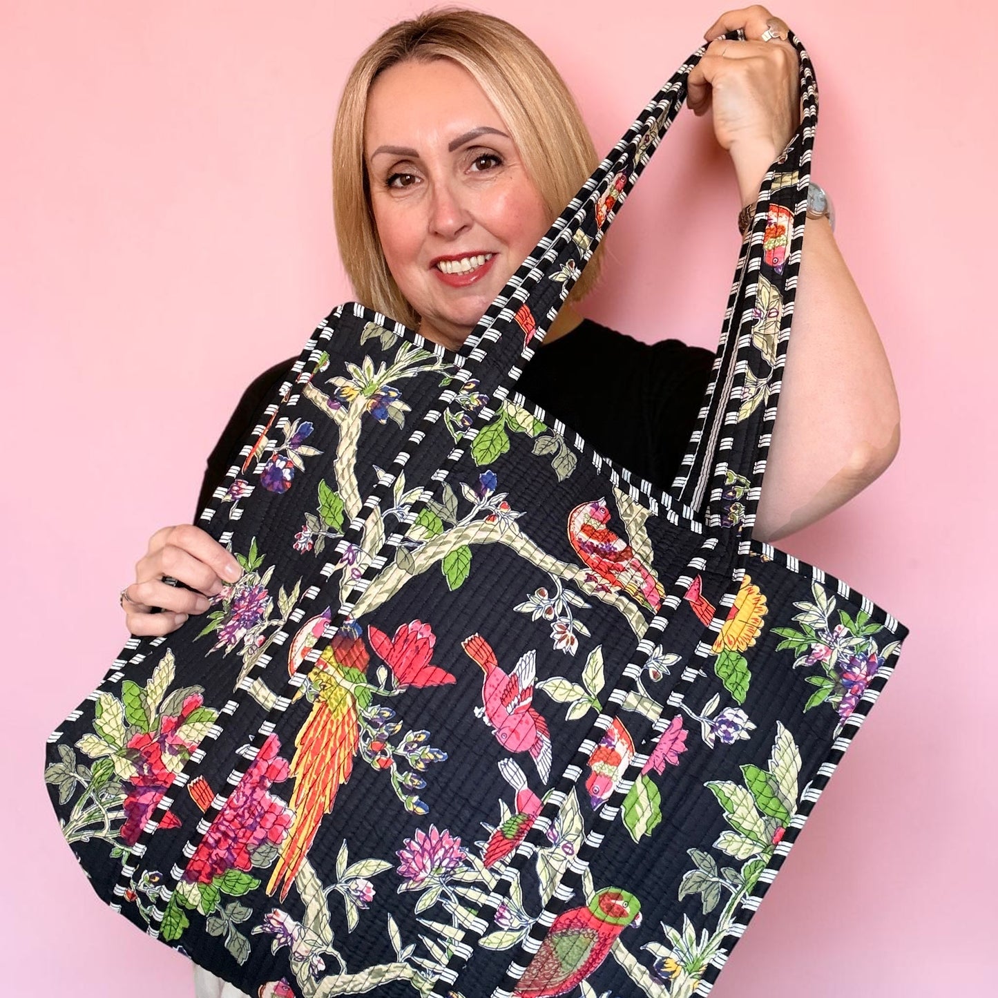 Samira Black Floral Kantha Bag