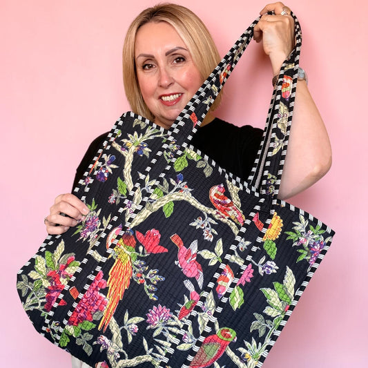Samira Black Floral Kantha Bag