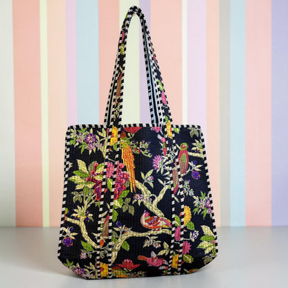 Samira Black Floral Kantha Bag
