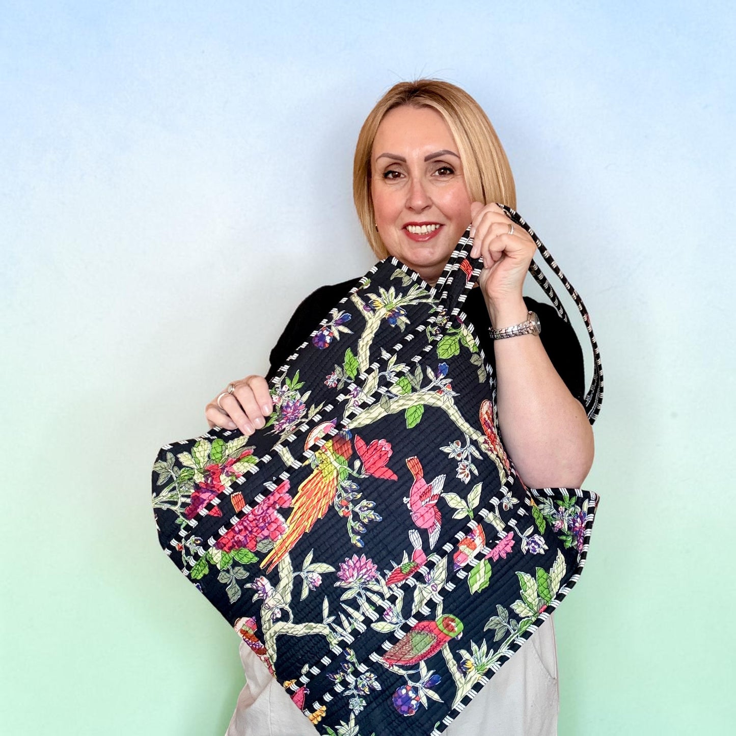 Samira Black Floral Kantha Bag